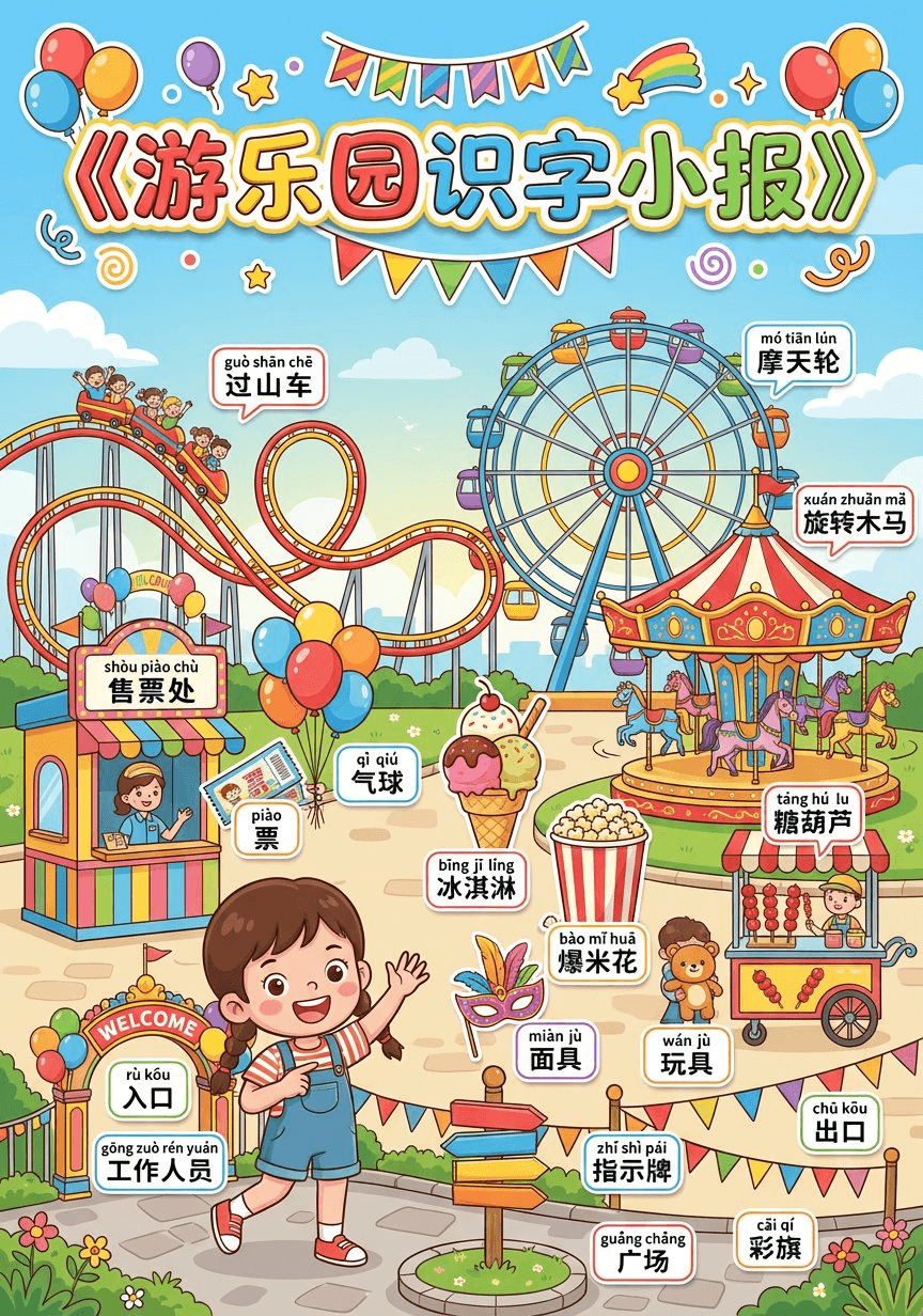 儿童识字小报 - Professional AI-generated Educational image by @lxfater using advanced prompts